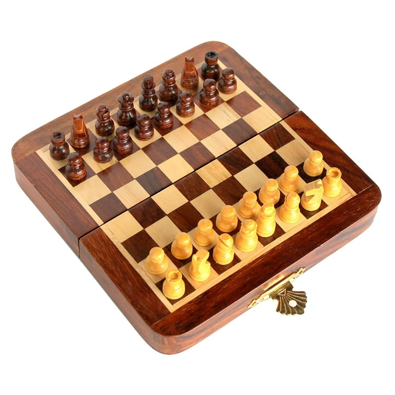  7 inch Handmade Folding Wooden Magnetic Chess Board