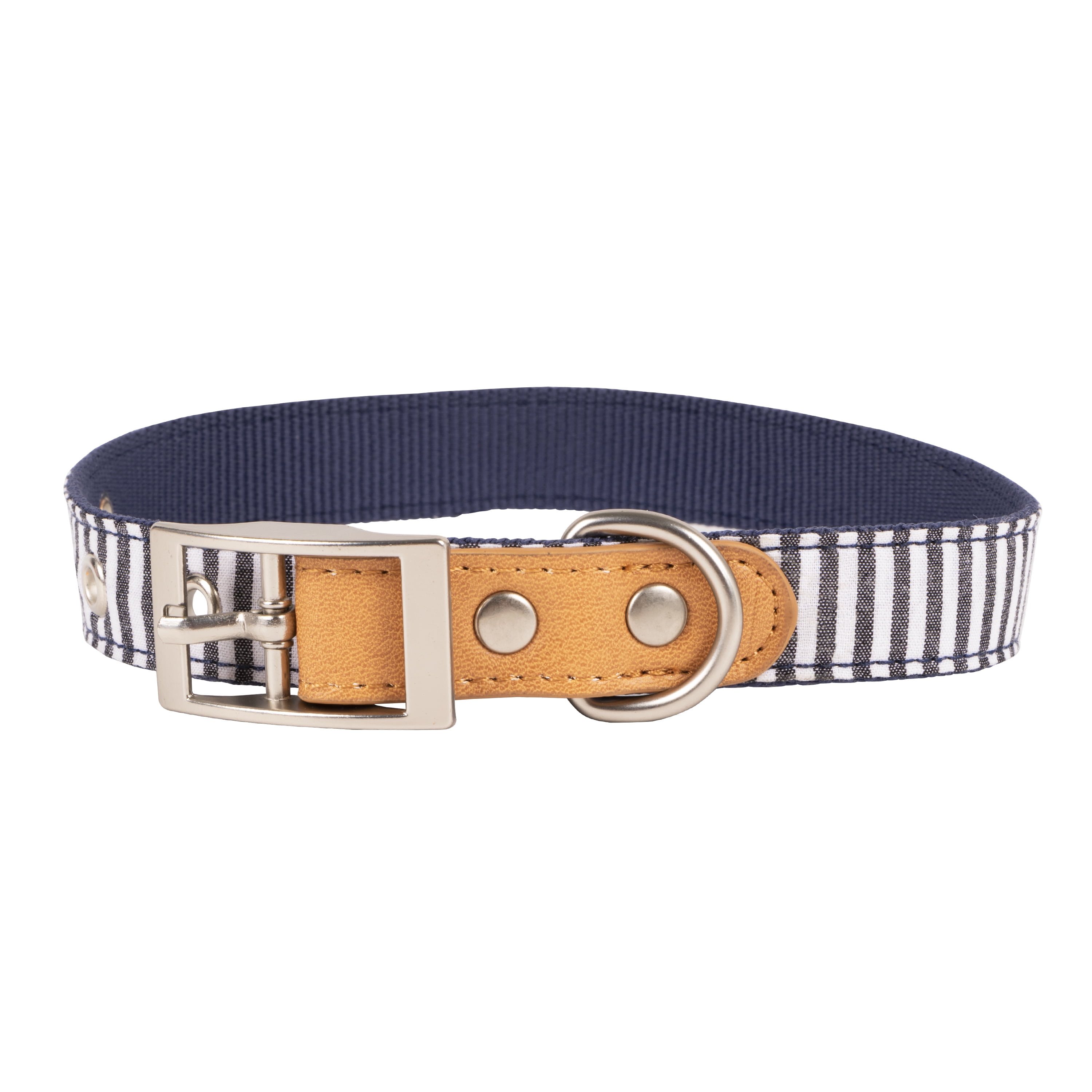 Camo Dog Collar with Tan Leather + Brown and White Stitching