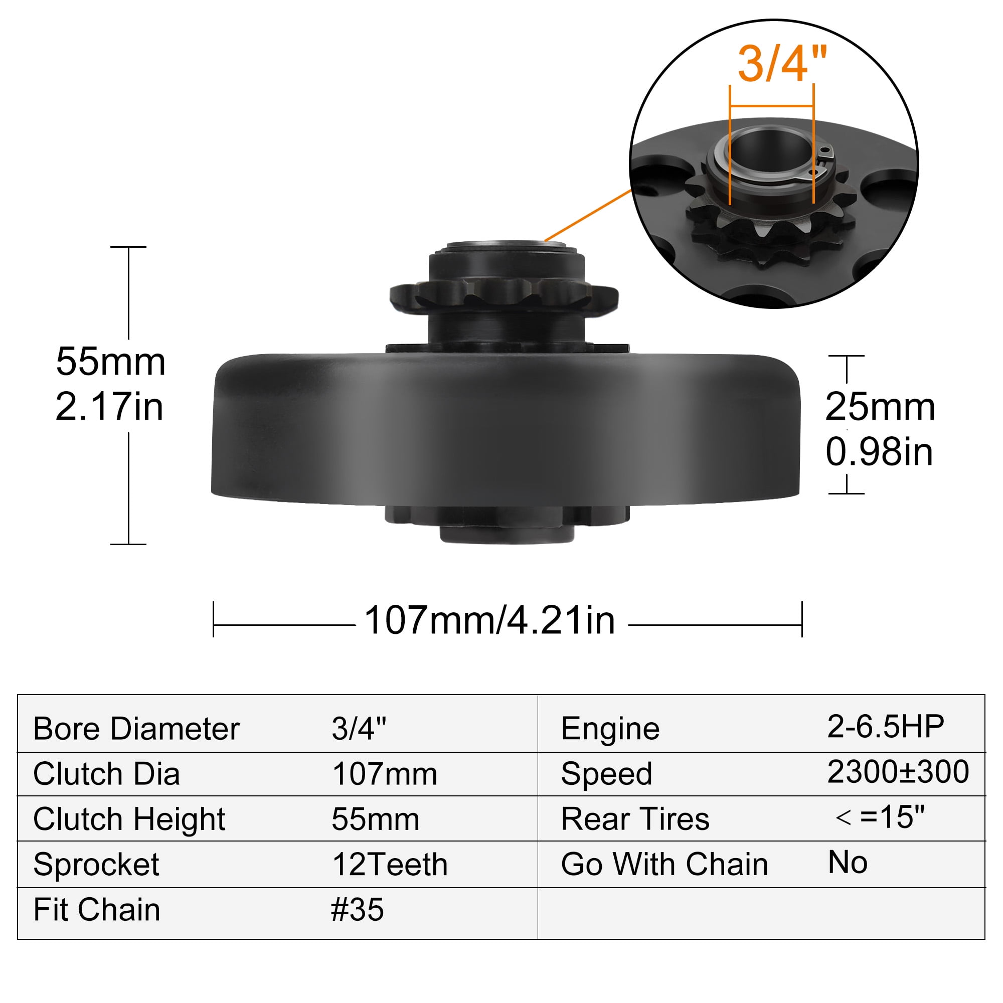 LotFancy Go Kart Clutch 3/4 Bore 12T for #35 Chain, Predator 212 Engine Centrifugal Clutch