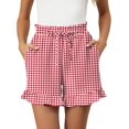 thumbnail image 1 of Shorts à Carreaux Rouges pour Femmes Grande Taille Été 2025 Décontracté Mignon Shorts à Volants Confortables Taille Élastique avec Cordon de Serrage Poches, 1 of 5