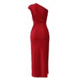thumbnail image 4 of Txlixc Vestidos Largos para Mujer, Adulto Color Sólido Sin Mangas Un Hombro Plisado Abertura Lateral Slim Fit Vestido Femenino Txlixc Moda, 4 of 5