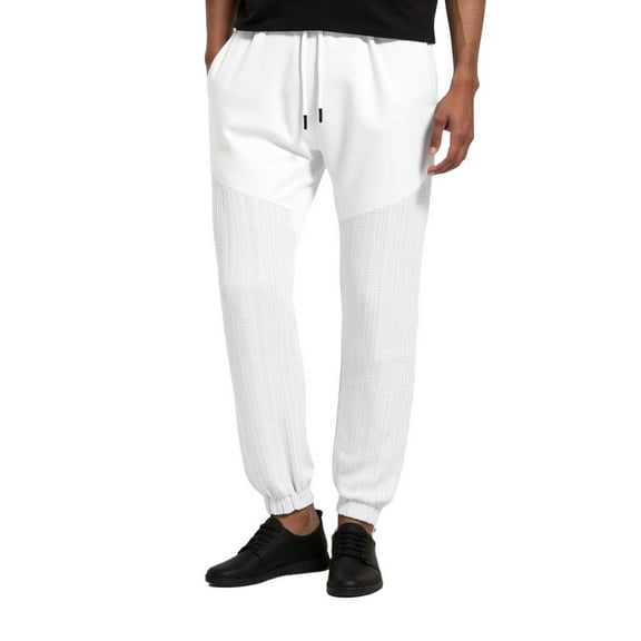 Men's Summer Thin Fashion Loose Imitation Sports Sweatpants Elastic Waist Drawstring Casual Joggers Lightweight Stretch Comfortable Pants Men's Active Pants Loose Fit Black Dress