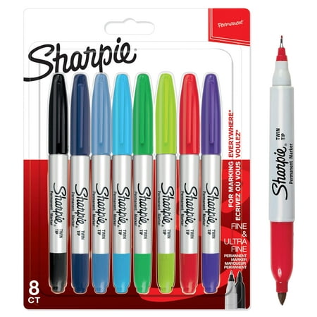 Sharpie Twin Tip Permanent Markers | Fine & Ultra-Fine Points | Assorted Colours | 8 Count