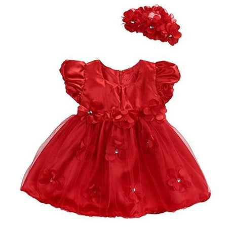 Baby Girls Red Rose Flower Princess Wedding Party Pageant Tulle Tutu Dress