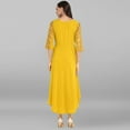 thumbnail image 6 of Janasya Indian Round Neck 3/4 Sleeve Gold Print Yellow Poly Crepe Kurta For Women, 6 of 8