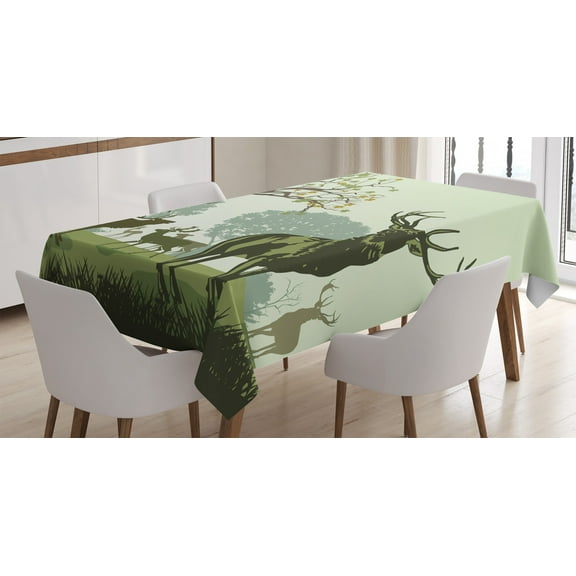 Ambesonne Green Tablecloth Rectangular Table Cover, Deer and Nature Park, 52"x70", Green