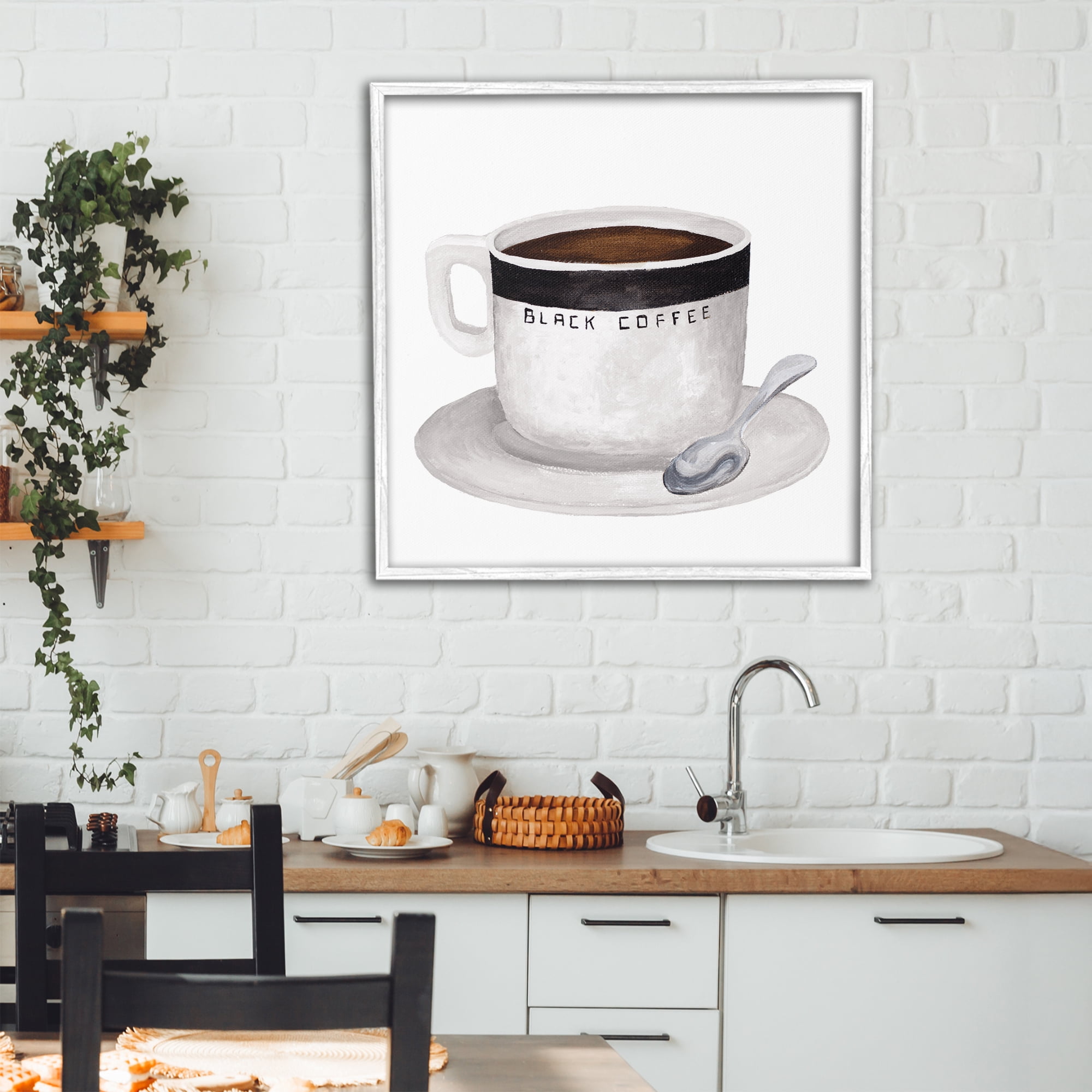 Stupell Industries Black Coffee Mug White Framed Giclee Art, design by Elizabeth Medley