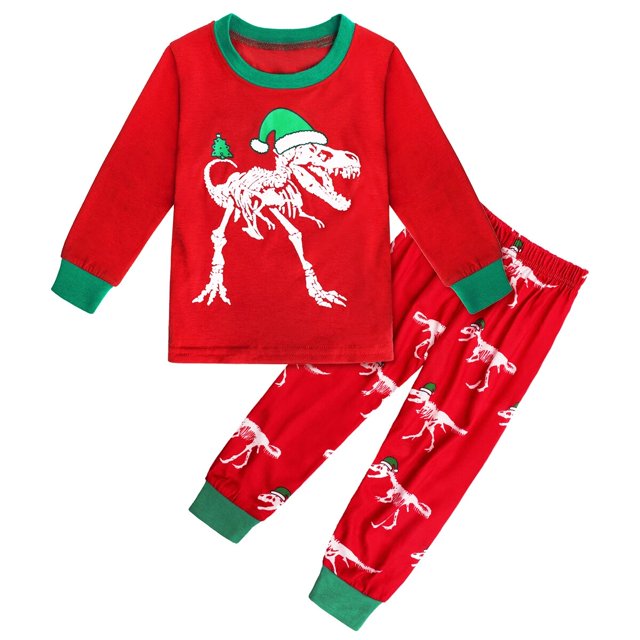 Conjunto de pijamas para niños pequeños, ropa de dormir de dinosaurio, regalo de Año Nuevo de dibujos animados, Top y pantalones, 100% algodón, navidad