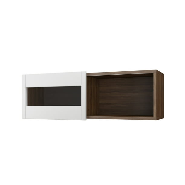 Sequence Decorative Wall Shelf With Sliding Door Walnut And White Com Sequence Decorative Wall Shelf With, Floating Shelf With Sliding Doors