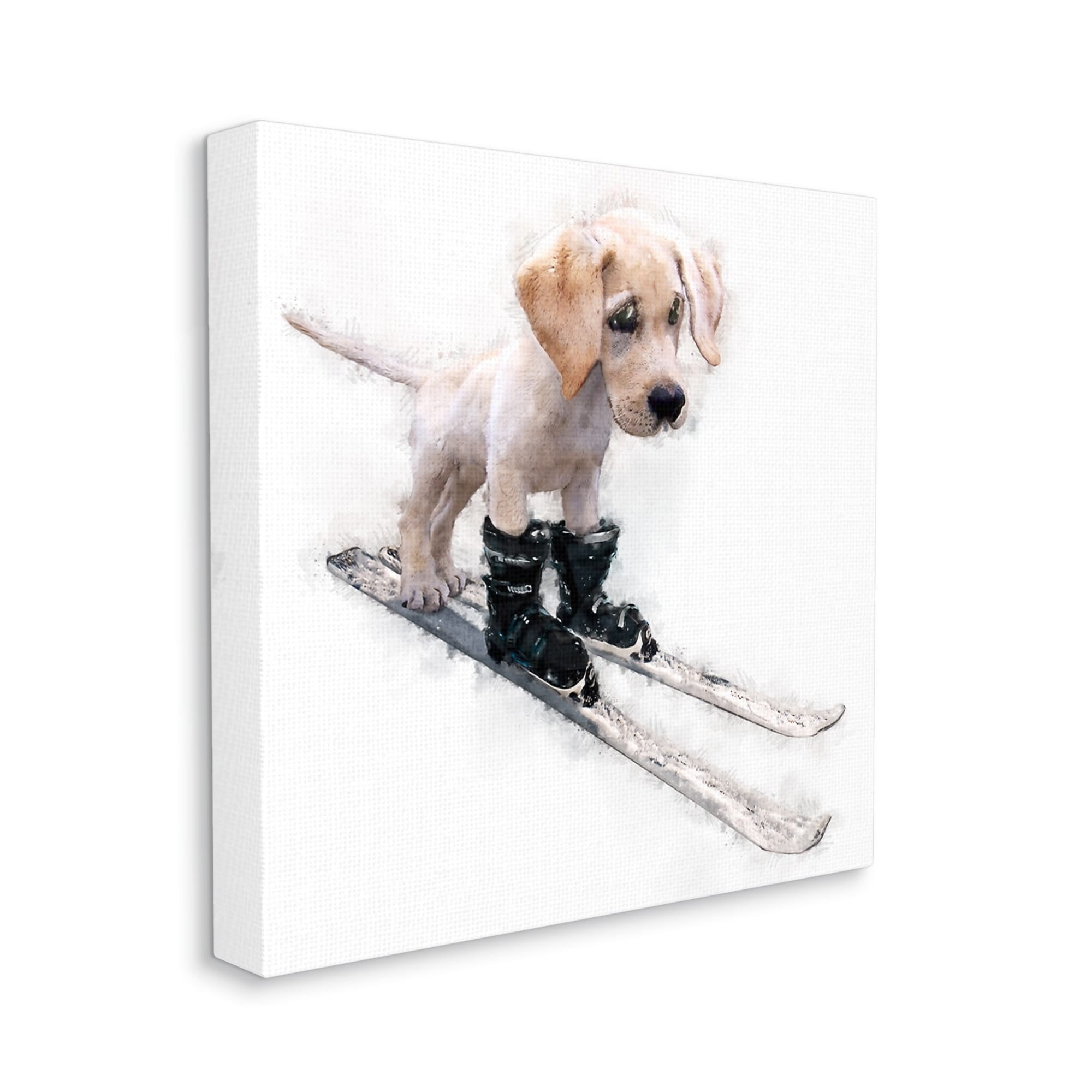 Stupell Industries Puppy Skiing Winter Pet Animals & Insects Painting Gallery Wrapped Canvas Print Wall Art