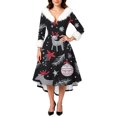 thumbnail image 3 of Christmas Dresses for Women Women's Fashion Elegant Autun And Winter Long Sleeve V-Neck Christmas Print Dress for Holiday Party,Black,S, 3 of 4