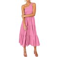 thumbnail image 1 of Robe Longue Femme Décontractée Plissée Robe d'Été Plage Vacances Fête Midi Danse Bureau Mode Été Rose TG, 1 of 6