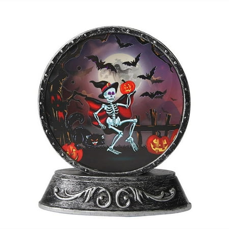 

Antique Craft Bronze Mirror Lamp Halloween Witches Skeleton Pumpkin Black Cat Night Light Halloween Desktop Ornament Lamp