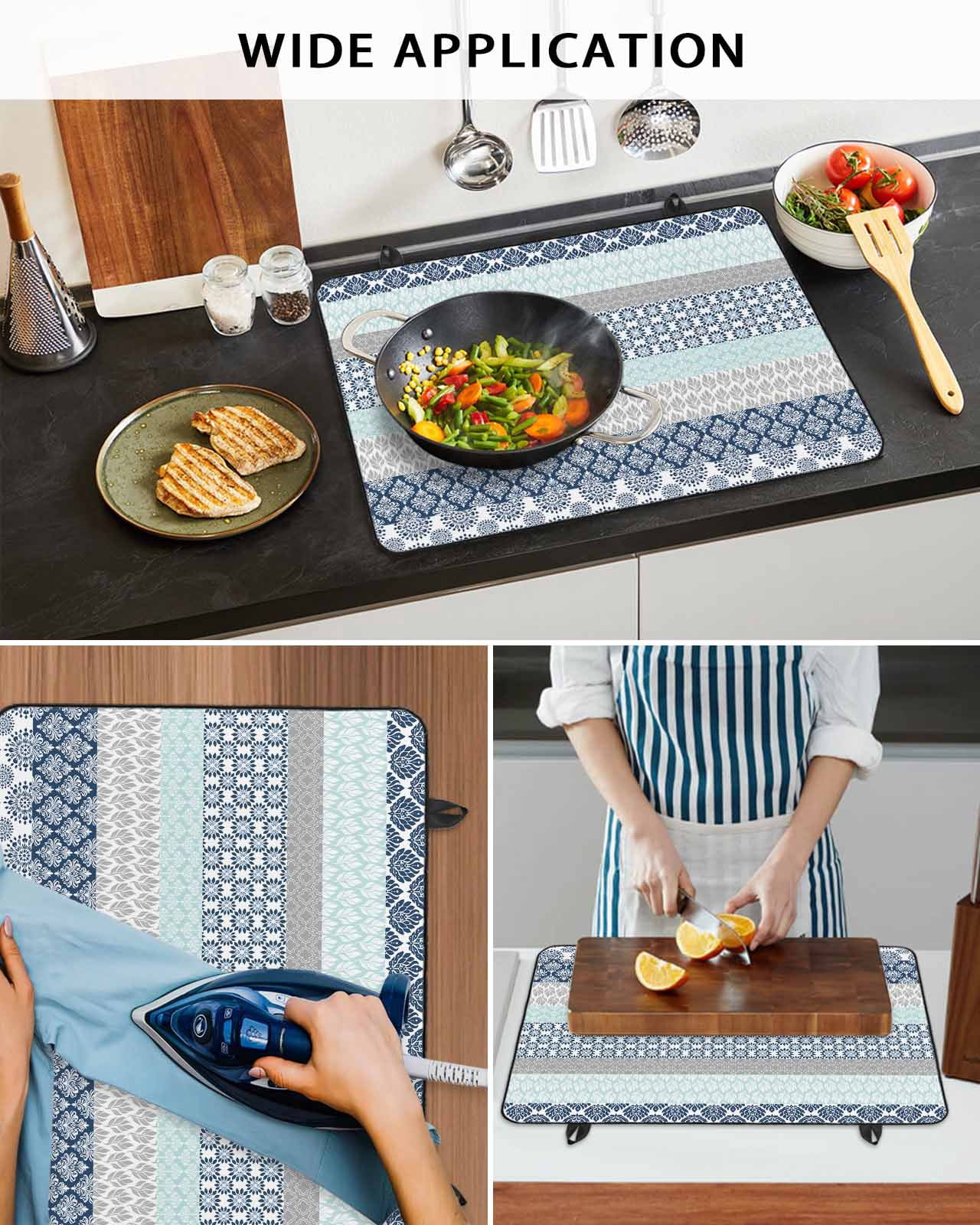nqOlkjepod Large Induction Cooktop Protector Mat 24"x21", Boho Blue Aqua Stove Top Covers for Electric Stove, Geometric Stripes Tribal Bohemia Retro Stove Burner Cover Mats, Glass Top Stove Cover