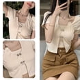 thumbnail image 4 of Elegante look veraniego de dos piezas, diseño irregular, top halter color albaricoque con mangas cortas, talla XL, 4 of 8