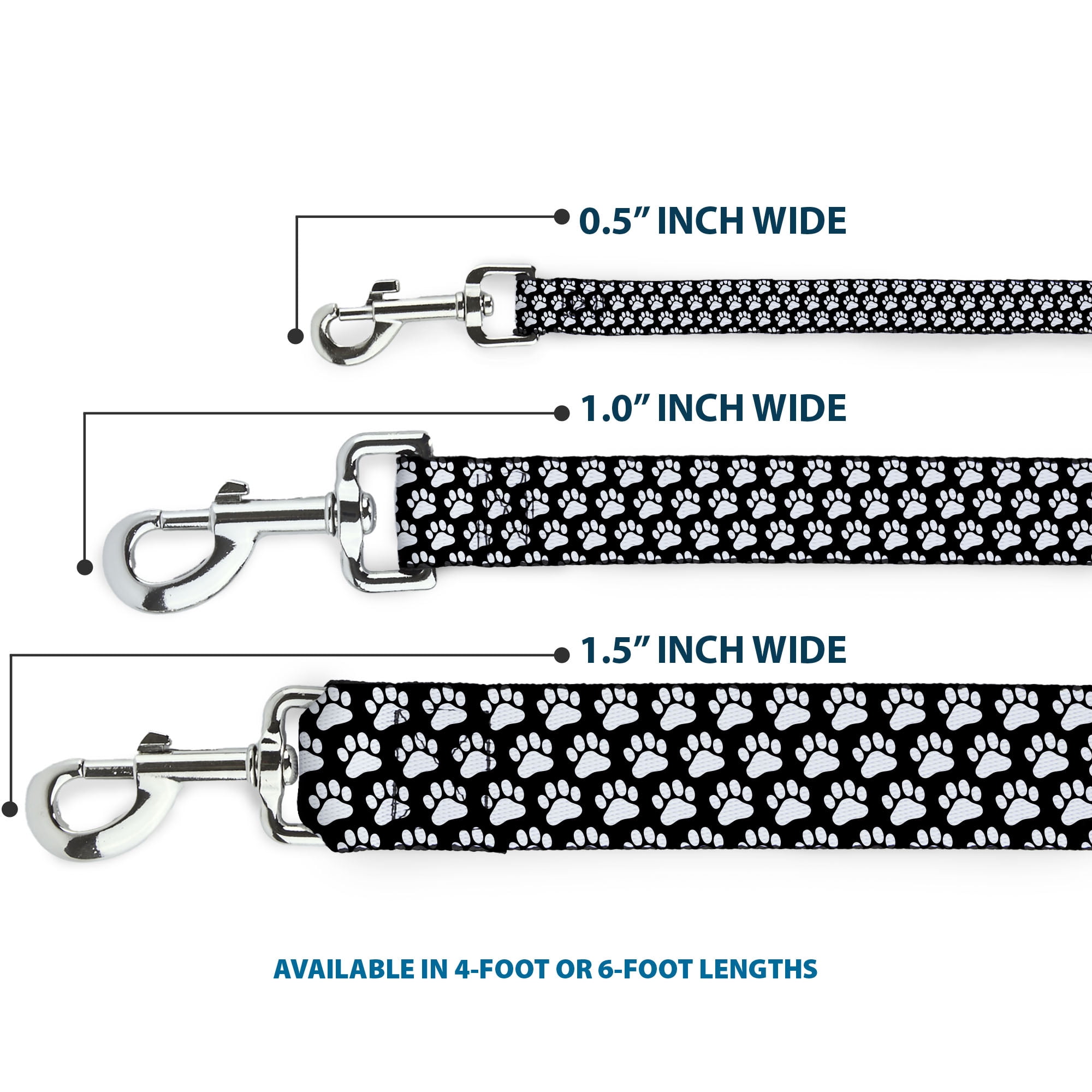 Buckle-Down Pet Leash, Dog Leash, Paw Print Black White, 6 Feet Long 1.0 Inch Wide