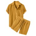 thumbnail image 2 of Vedolay Short Outfits Men's Short Sets 2 Piece Summer Tracksuit Short Sleeve Shirt and Shorts Set,Yellow S, 2 of 3