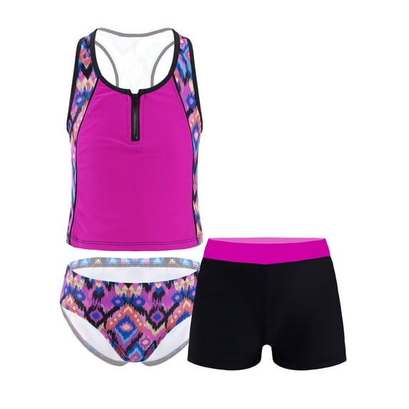 Alvivi Girls 3 Piece Floral Swimsuit Racerback Tank Vest Shorts Briefs