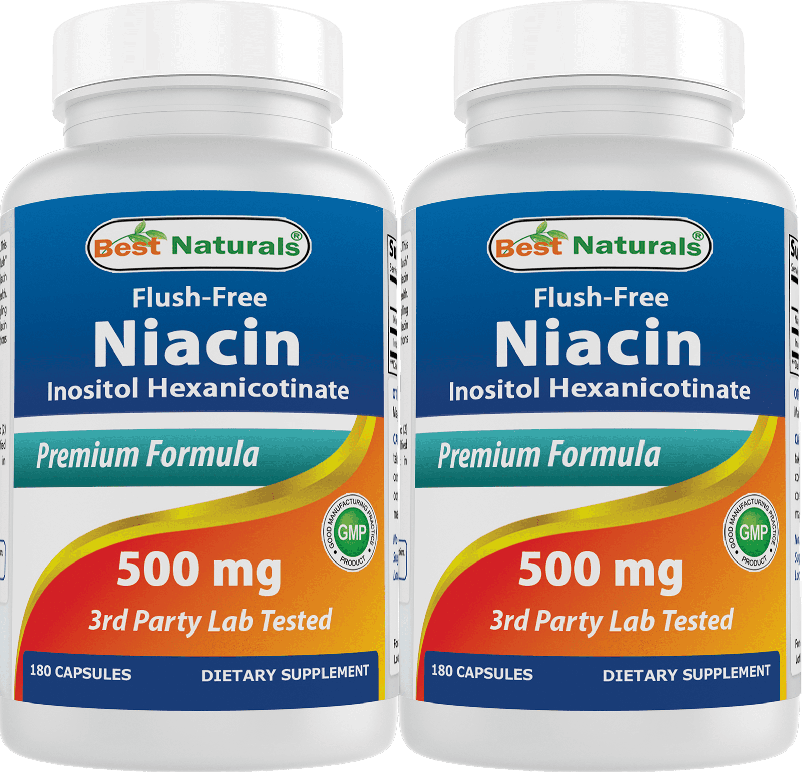 2 Pack Best Naturals Flush Free Niacin 500 mg 180 Capsules