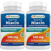 2 Pack Best Naturals Flush Free Niacin 500 mg 180 Capsules