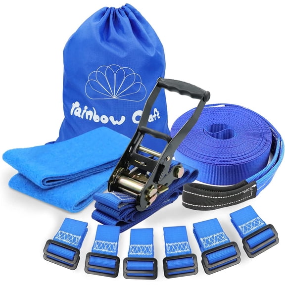 Ninja Warrior Obstacle Course for Kids - 50ft Slackline, 12 Removable Buckle Loops, 12 Ninja Attachments, Outdoor Training Equipment