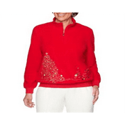 Alfred Dunner Women's Long Sleeve Holiday Tree Sweatshirt Red Size Petite S
