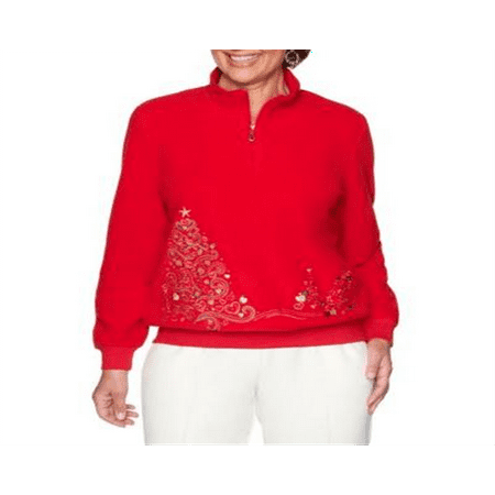 Alfred Dunner Women's Long Sleeve Holiday Tree Sweatshirt Red Size Petite S