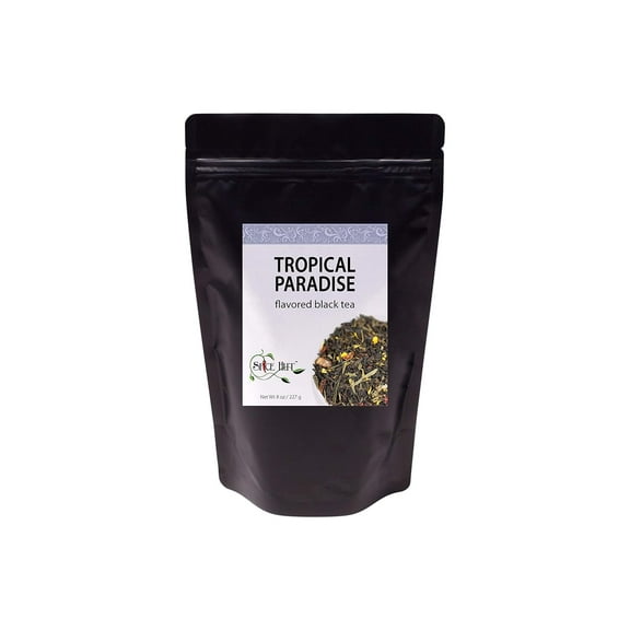 The Spice Hut - Tropical Paradise Black Tea, with Caffeine - Delicious Iced Tea - Mango, Strawberry, Papaya, Hot & Iced, Makes 80-100 CUPS - 8oz Resealable Airtight Pouch