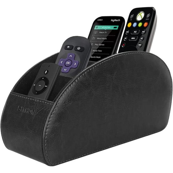 SITHON Remote Control Holder with 5 Compartments - PU Leather Remote Caddy Desktop Organizer Store TV, DVD, Blu-Ray,