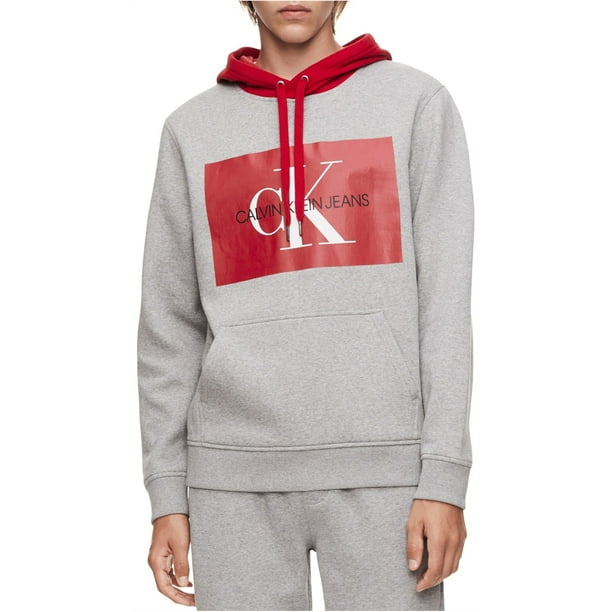 Sudadera con capucha Calvin Klein Monogram Logo para hombre gris
