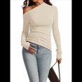 thumbnail image 3 of Blusas de Mujer con Hombros Descubiertos, Elegantes, de Larga, Asimétricas, Ajustadas, para Salir, de Otoño, con Frunces. Albaricoque M, 3 of 7