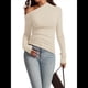 thumbnail image 3 of Blusas de Mujer con Hombros Descubiertos, Elegantes, de Larga, Asimétricas, Ajustadas, para Salir, de Otoño, con Frunces. Albaricoque M, 3 of 7