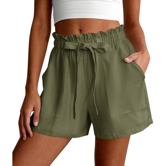 BAKREP Summer Shorts for Women Casual Ruffle Drawstring High Waist Wide Leg Comfy Lounge Shorts Beach Cruise Outfits Adjustable Tie Knot Pants Womens Summer Beach Outfits