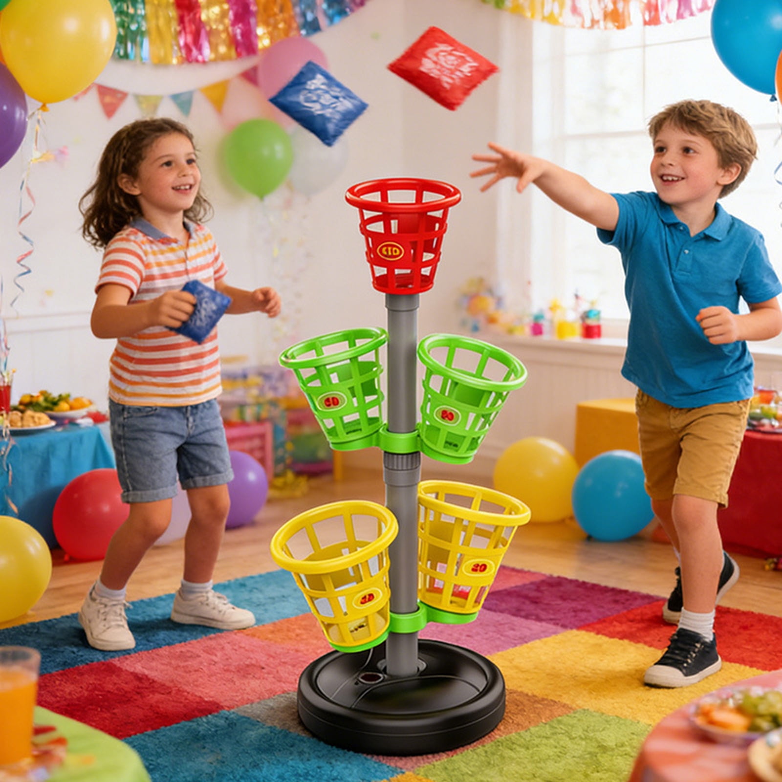 Multi-Basket Tower Target Bag Toss Game Set, Interactive Indoor and Outdoor Throwing, Fun and Competitive Yard Game for Adults and Family, Portable and Easy Setup，As Shown