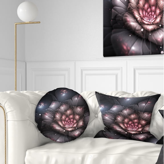 Designart Fractal Flower with Pink Details - Floral Throw Pillow - 12x20