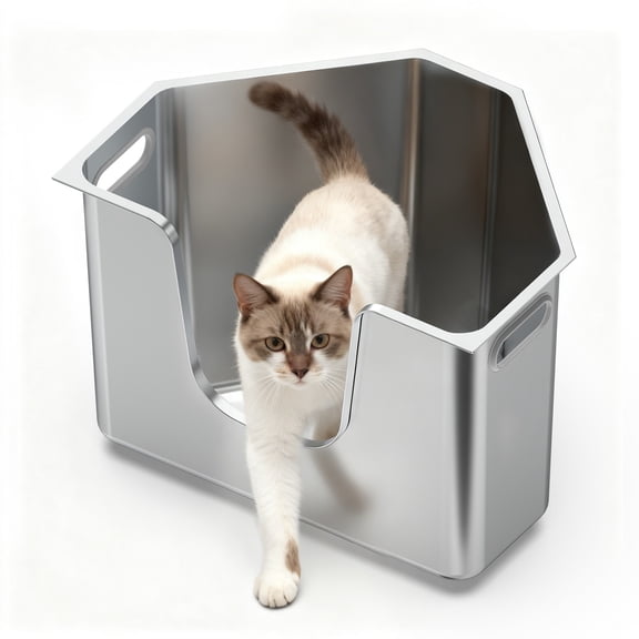 Ptlom Stainless Steel Corner Litter Box 22" x 16.5" x 11.8" High Sided Metal Cat Litter Box for Small & Medium Cats