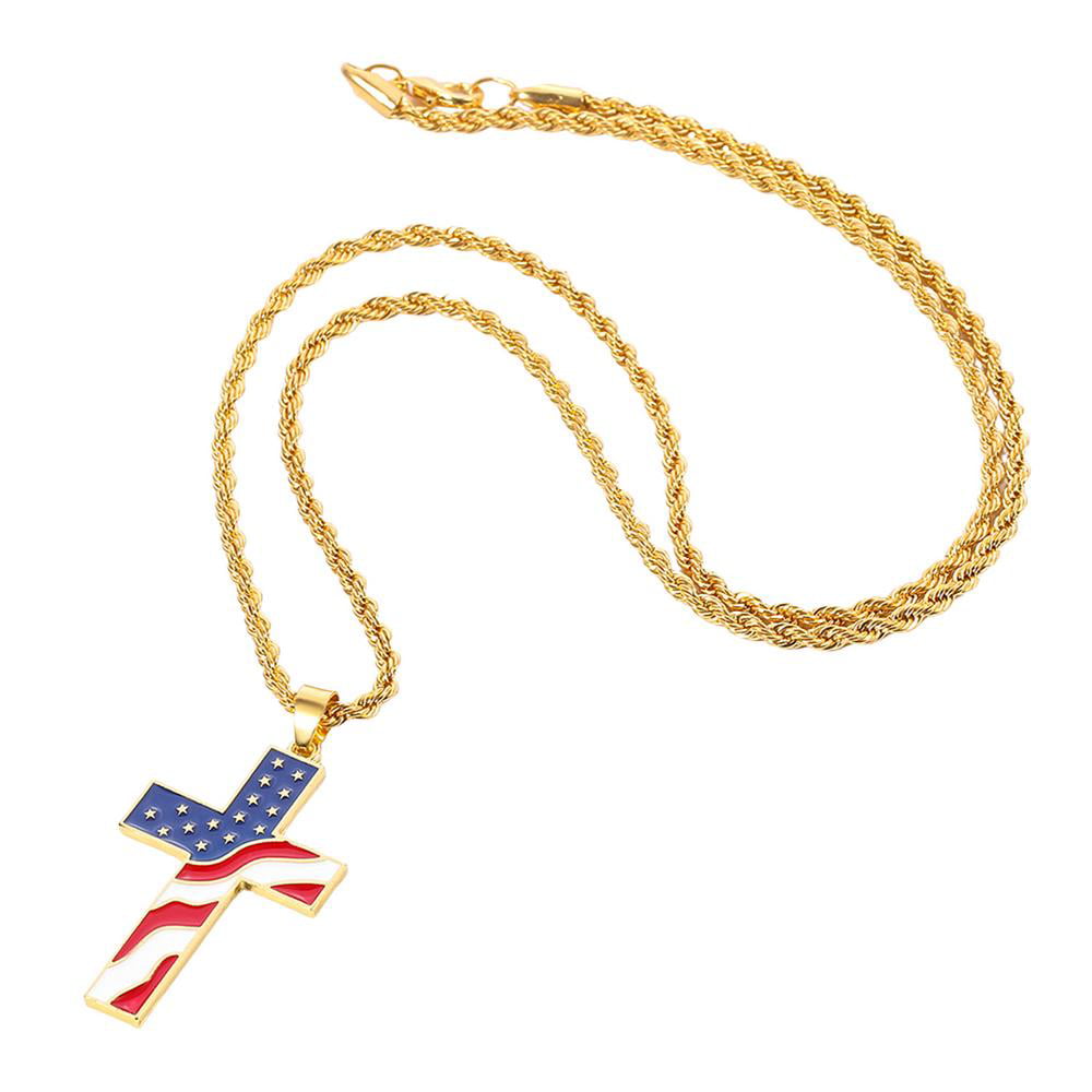 KOTOKTO American Independence Day Flag Dog Cute Cross Religious Jewelry Pendant Necklace