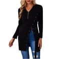 thumbnail image 1 of Haut à Col en V Manches Longues Polyester Fendu pour Femmes (Noir, m), 1 of 6
