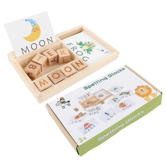 Wooden Reading Letters Sorting Spelling Games Sight Words Flashcards Alphabet Puzzle Educational Toy ABC Building 8 Blocks 30 Cards Game English Board for Children Kids