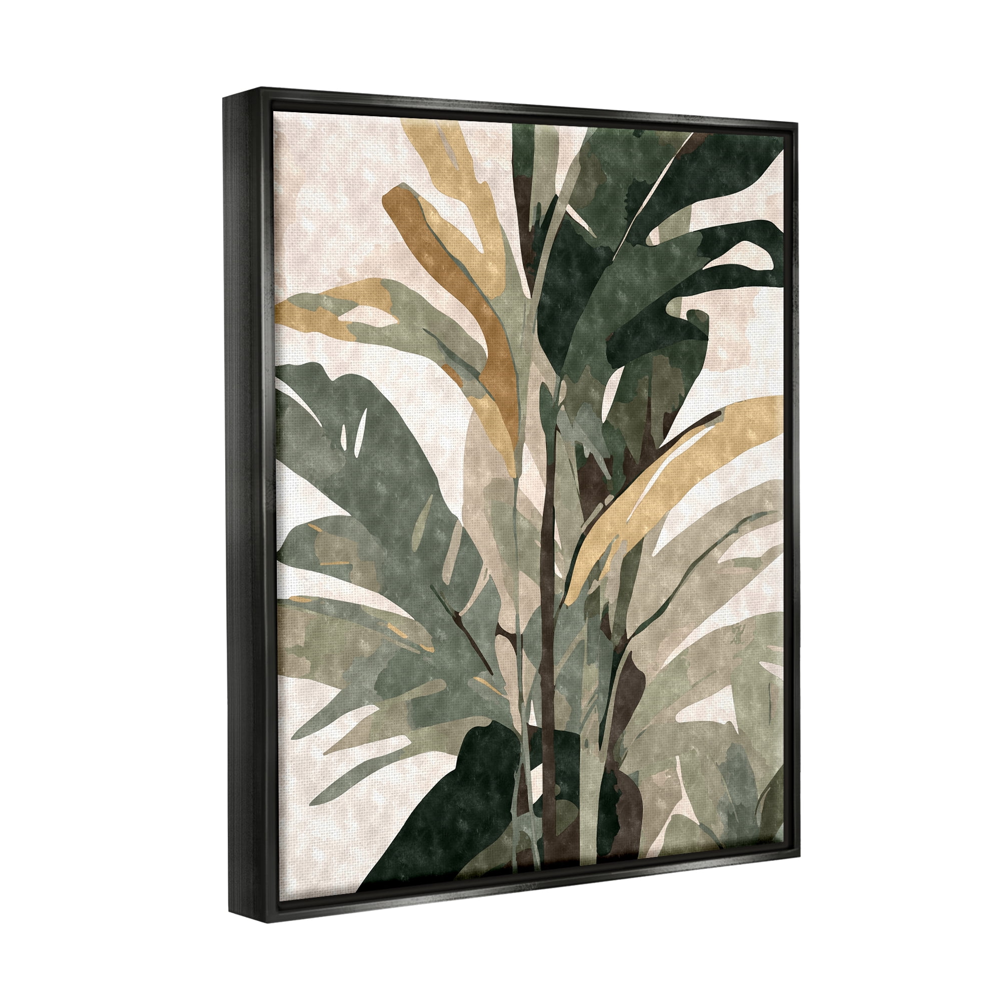 Stupell Industries Palm Plant Abstraction Botanical & Floral Painting Black Floater Framed Canvas Art Print Wall Art, 17 x 21