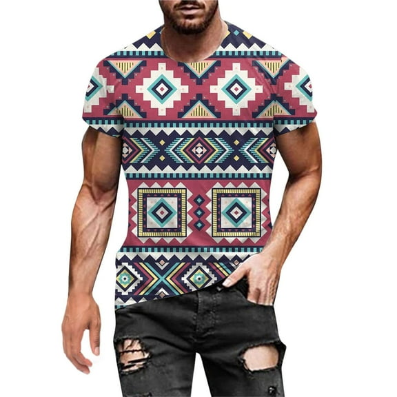 Summer Savings! Stamzod Men Clothes Clearance Mens Short Sleevet-Shirts Ethnic Style Design Print Crewneck Digital Streetwear Tee Fashion Men Shirts Graphic Tees