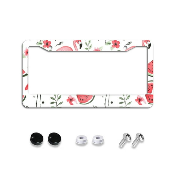 Pink Flamingo Watermelons Flowers License Plate Frames for Women Men Car Plate Holder Cover Metal Tag Aluminum Car Accessories Front Rear Plate Decor
