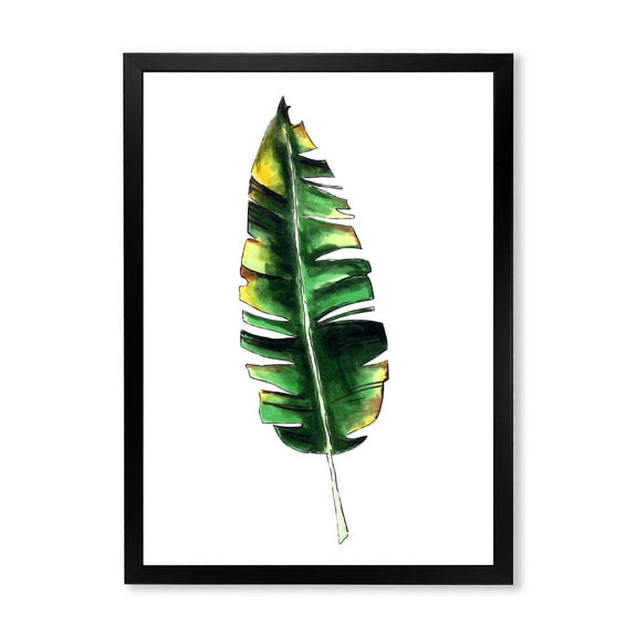Designart 'Single Banana Leaf On White' Bohemian & Eclectic Framed Art Print