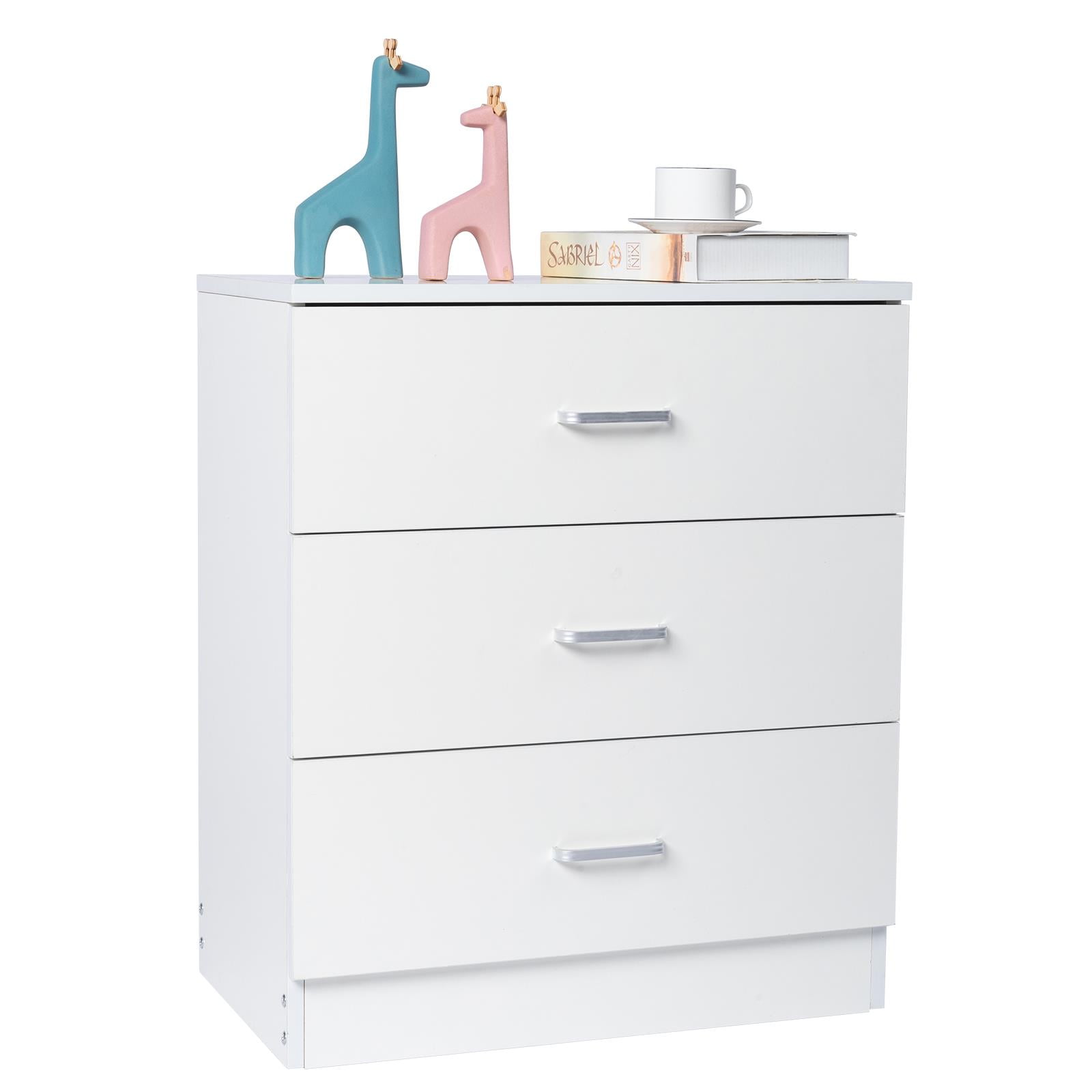 Ktaxon White 3 Drawer Dresser Nightstand Modern Wood Chest of Drawers Bedroom White Finish
