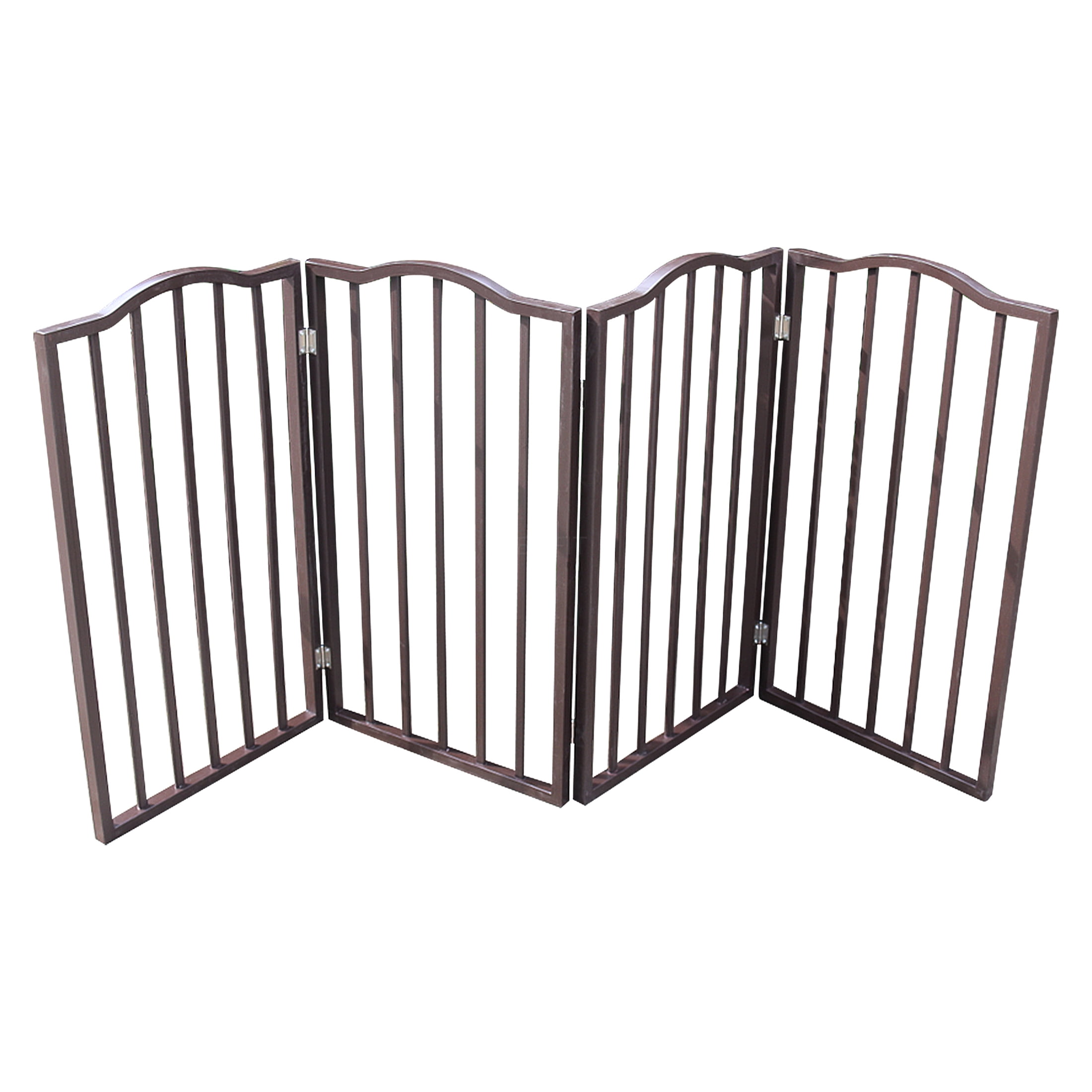 JERFIT Extra Wide Freestanding Pet Gate for Doorways & Stairs, Dark Brown Solid Wood Folding Dog Gate, No Tools Needed Pressure Mount Baby Gate for House