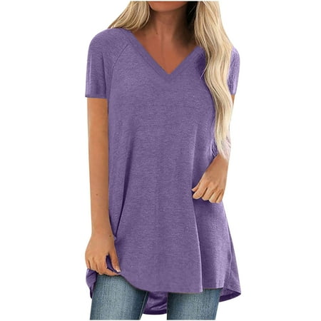 

Women s Summer Solid V Neck Loose Short Sleeve Tops T-shirt Blouse Corset Tops for Women Multicolor XL