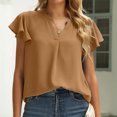 thumbnail image 6 of Womens Ruffle Short Sleeve Blouse Shirts V Neck Solid Comfy Loose Fit Tunic Tops Lightweight Shirts for Casual Work Womens Clothes, 6 of 7