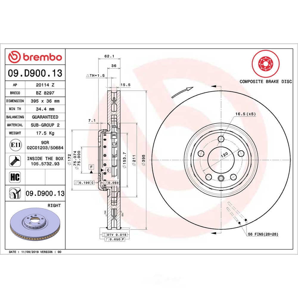 Brembo 09.D900.13 PRIME Disc Brake Rotor