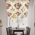 thumbnail image 4 of Vintage Floral Tie Up Curtain 63 Inches Long, Pink Roses Leaves Plant Beige Farmhouse Balloon Style Kitchen Window Curtain Over Sink, Small Window Rod Pocket Curtain 46"x63", 4 of 9