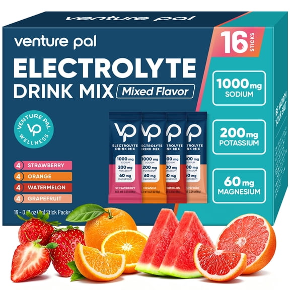 Venture Pal High Sodium Sugar Free Electrolytes Powder Packet - Hydration with Vitamin, Sodium & Potassium, Zero Calories, Vegan, Keto & Paleo Friendly Drink Mix
